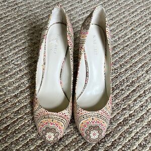 Nine West Cream and Pink Heels with Crystal Embellishments